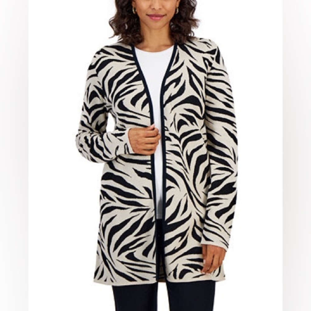 JM Collection Women's Zebra Print Flyaway Cardigan Small